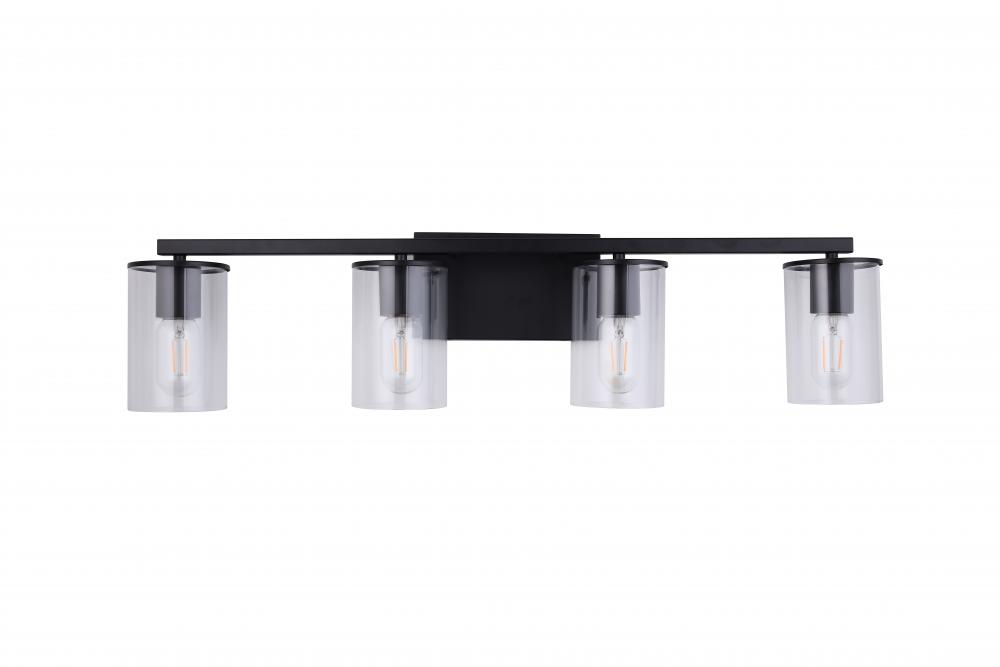 4X E26 60 W vanity Light in Black finish with replaceable socket rings